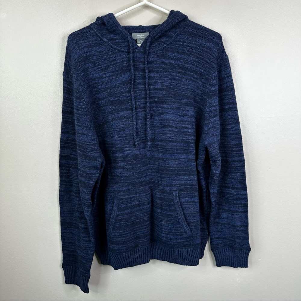 NEW Neiman Marcus Cashmere Hooded Sweatshirt Mens XL Navy Blue Marled Hoodie